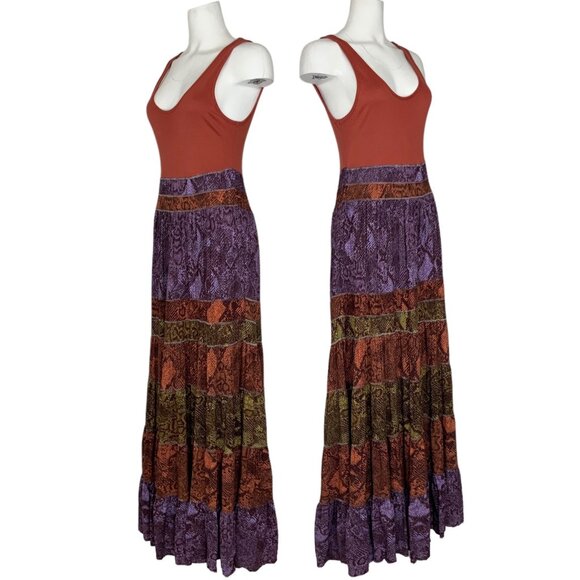 Anthropologie Colima Maxi Dress MP Petite Sleeveless Tiered Colorblock Fall - Picture 2 of 12